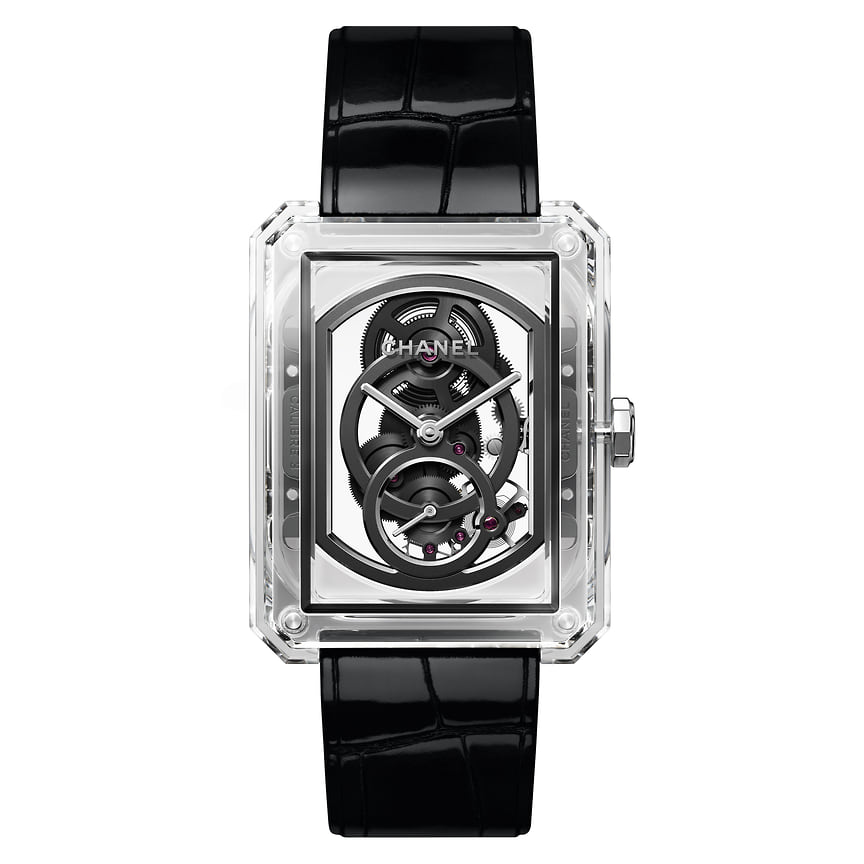 Chanel Watches, часы Boy-Friend Skeleton X-Ray, 37 х 28,6 мм, сапфир, белое золото, бриллианты механизм с ручным подзаводом
