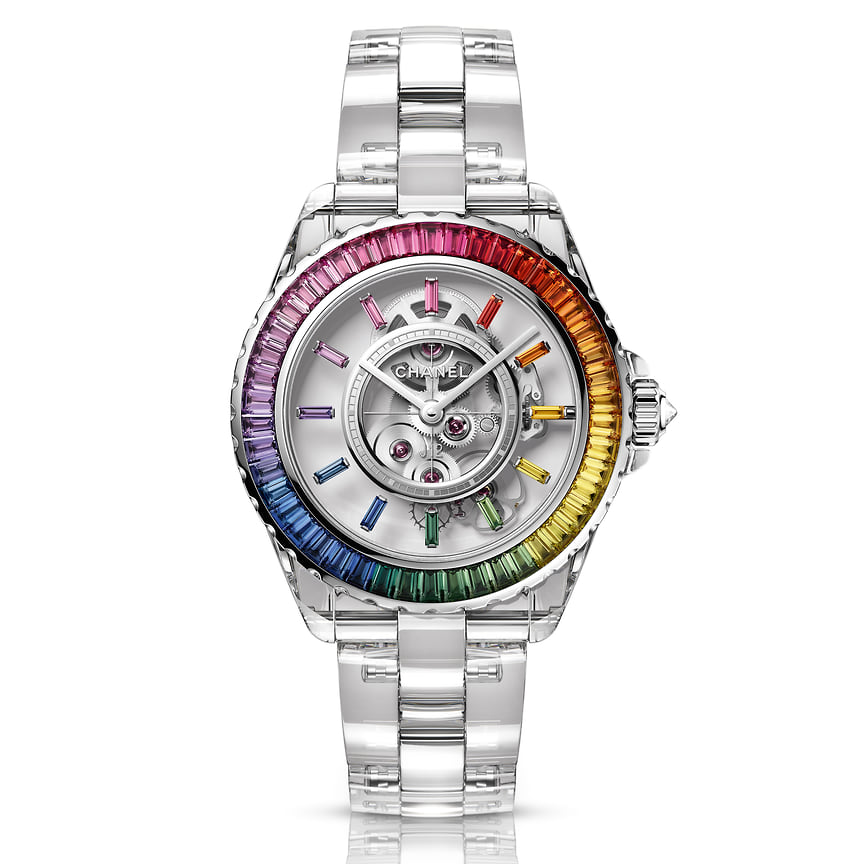 Chanel Watches, часы J12 Х-Ray Electro Caliber 3.1, 38 мм, сапфир, белое золото, сапфиры, бриллианты, механизм с ручным подзаводом
