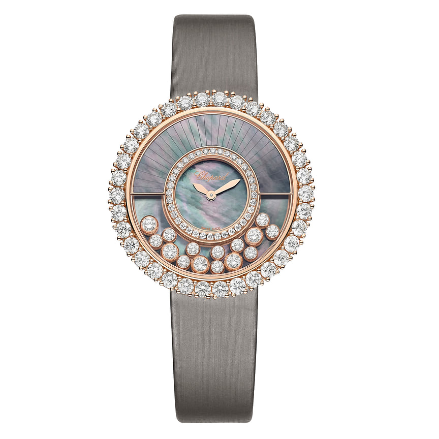 Chopard, часы Happy Diamonds Joaillerie, розовое золото, перламутр, бриллианты, 38 мм, кварцевый механизм
