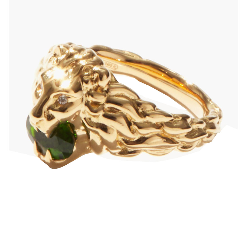 Gucci, кольцо Lion Head, желтое золото, диоксид, бриллианты