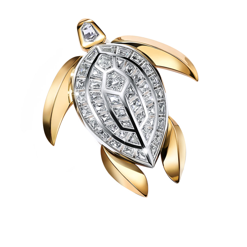 Tiffany &amp; Co., брошь Turtle, желтое золото, платина, бриллианты