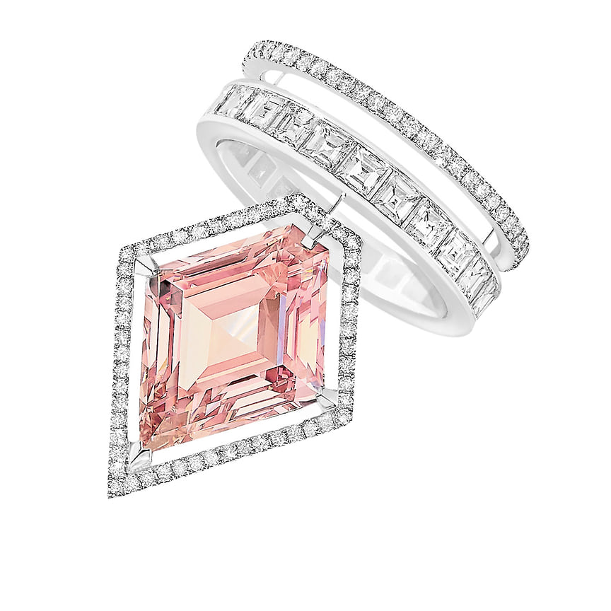 Messika, кольцо, белое золото, розовый и бесцветные бриллианты