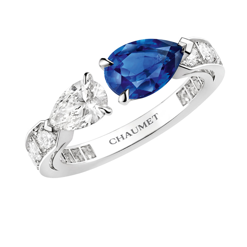 Chaumet, кольцо, белое золото, сапфир, бриллианты
