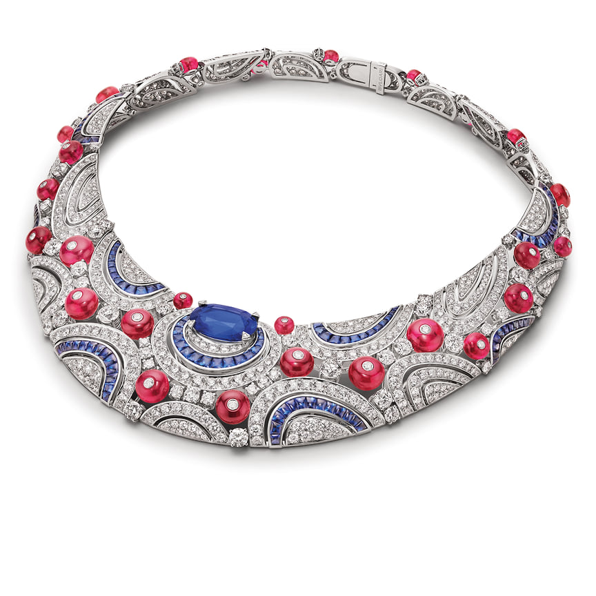Bvlgari, колье Celestial Sky, платина, сапфир (13,55 карат), рубеллиты, сапфиры, бриллианты