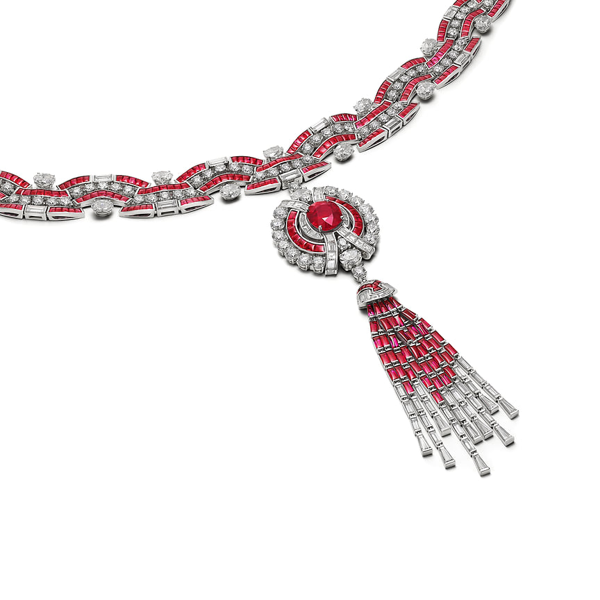 Bvlgari, колье Ruby Metamorphosis, платина, рубин (12,02 карат), рубины, бриллианты