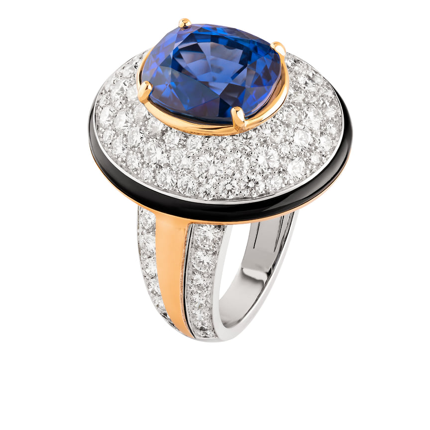 Chanel, кольцо Volute Croisiere, белое и розовое золото, сапфир, лак, бриллианты