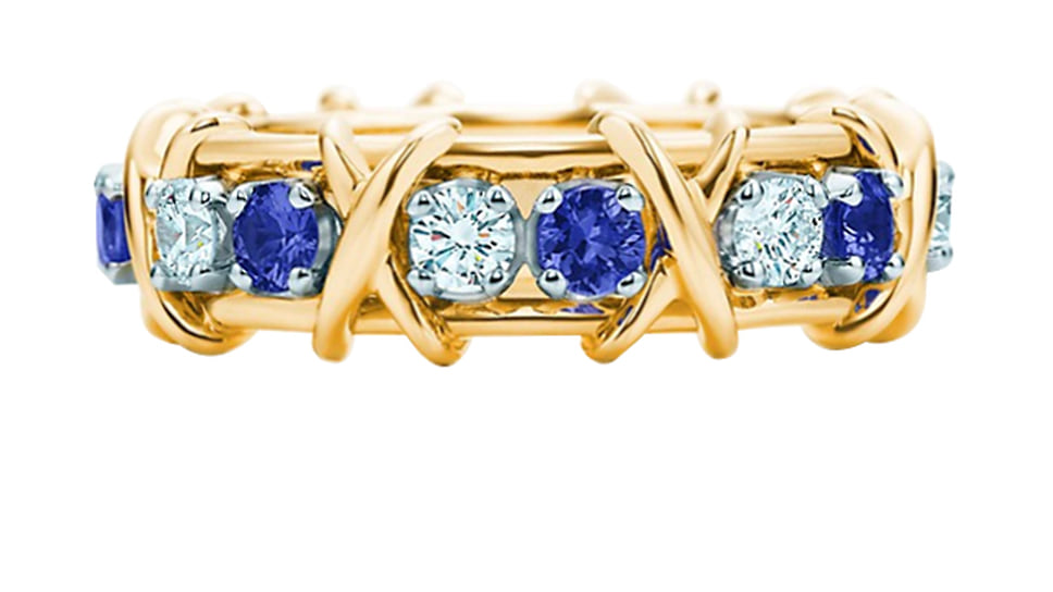 Tiffany &amp; Co. Schlumberger, кольцо Sixteen Stone, желтое золото, сапфиры, бриллианты