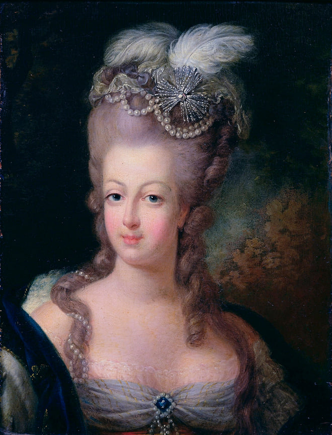 Портрет французской королевы Марии-Антуанетты, 1775 год. Дочь Франциска I и Марии Терезии Австрийской, Мария-Антуанетта (1755-1793) вышла замуж за французского дофина (будущего короля Людовика XVI) в 1770 году. Людовик стал королем в 1774 году.