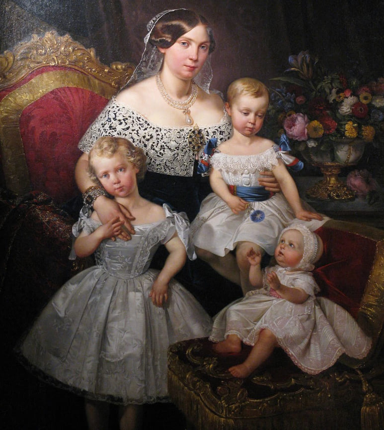 Проспер Раффи, Луиза Мария Тереза д'Артуа герцогиня Пармская с тремя детьми в 1849 году