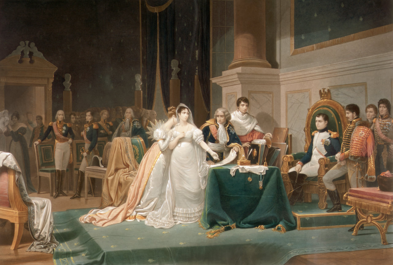 Развод императрицы Жозефины с Наполеоном, 15 декабря 1809 года. Гравюра Жан-Пьера Мари Жазе с картины Анри-Фредерика Шопена.