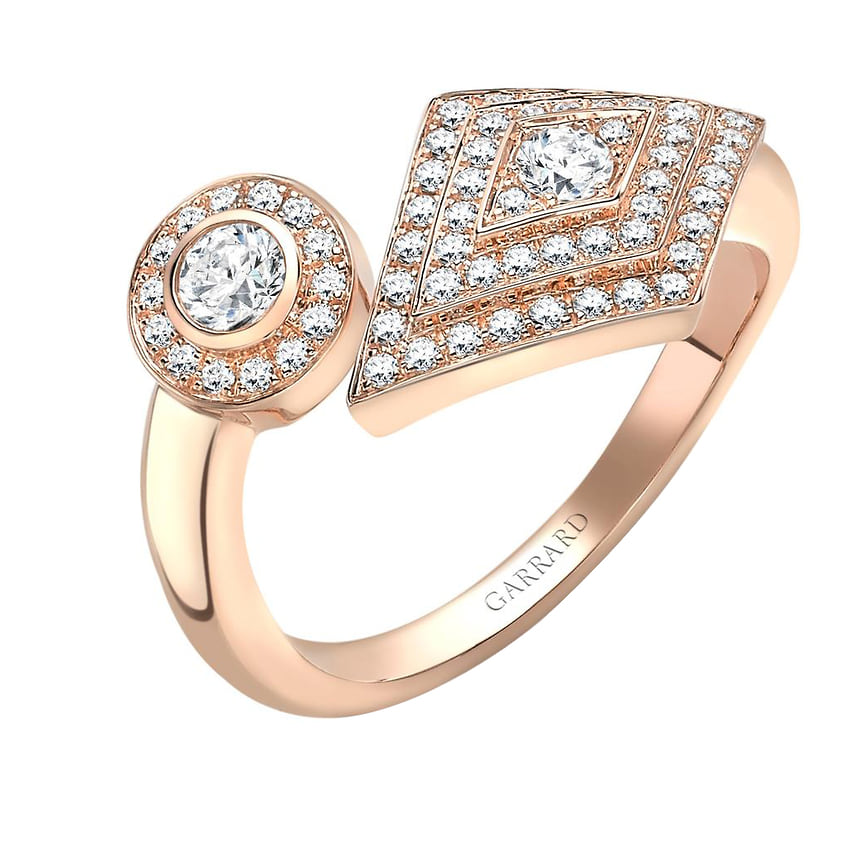 Garrard, кольцо Toi et Moi, розовое золото, бриллианты