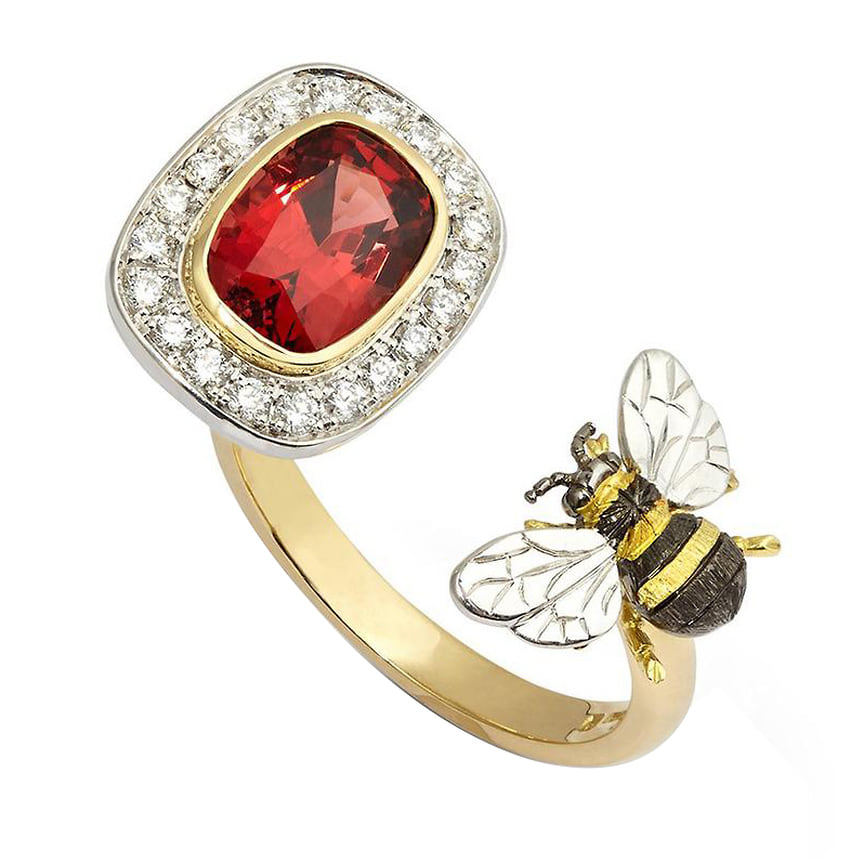 Theo Fennell, кольцо Toi et Moi, желтое золото, шпинель, бриллианты, эмаль