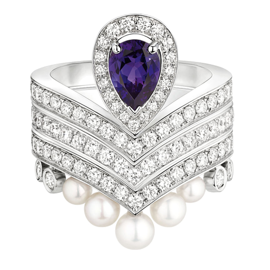 Chaumet, кольцо Josephine, белое золото, аметист, жемчуг, бриллианты