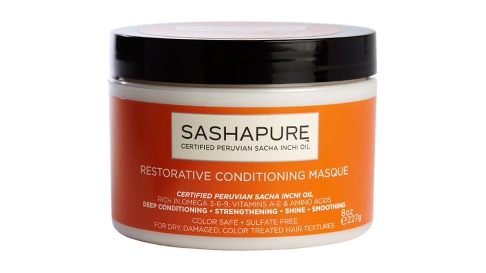Sashapure, восстанавливающая маска для волос с эффектом кондиционирования Restorative Conditioning Masque. В составе - масло плодов инка-инчи, омега 3-6-9 кислоты, витамины А и Е. Без красителей, сульфатов и парабенов.