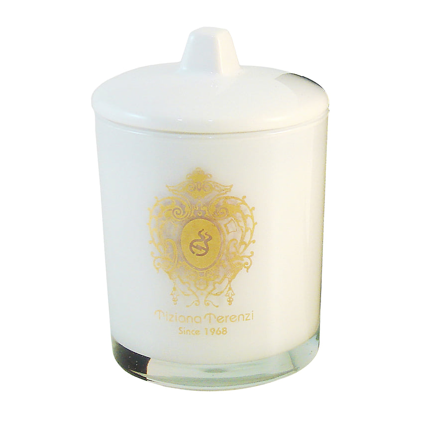 Tiziana Terenzi, расслабряющая парфюмированная свеча White Fire с деревянным фитилем. Ноты: зеленые листья, лед, китайский жасмин, папоротник, белая амбра, сандал, амбра, мускус. В составе – 20% ароматических эссенций.