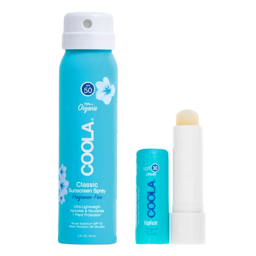 Coola, солнцезащитный гипоаллергенный спрей для тела с SPF 50, на 70% состоит из органических ингредиентов. Бальзам для губ «Мята-ваниль» с SPF30 - защищает губы от воздействия ультрафиолета, увлажняет, питает и препятствует шелушению (в FOAM).