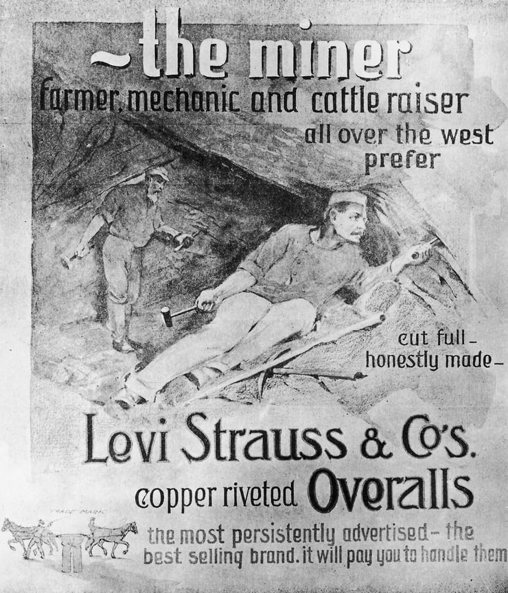 Реклама Levi Strauss & Co, около 1875 года. 