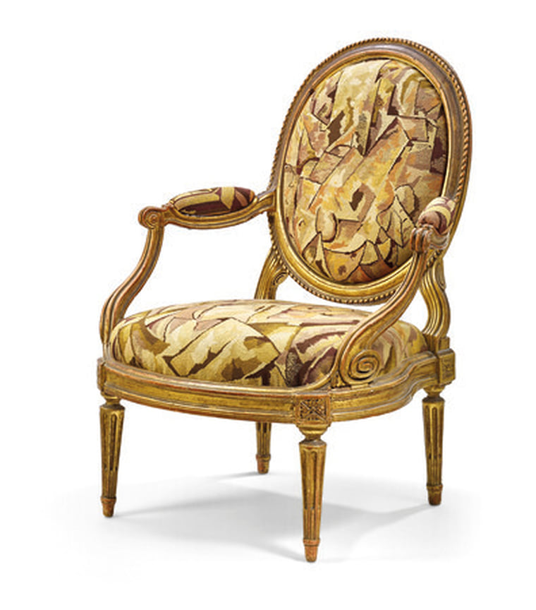 Кресло-бержер из позолотного бука в стиле Людовика XVI, клеймо Николя-Кинибера Фолио, приблизительно 1770 год