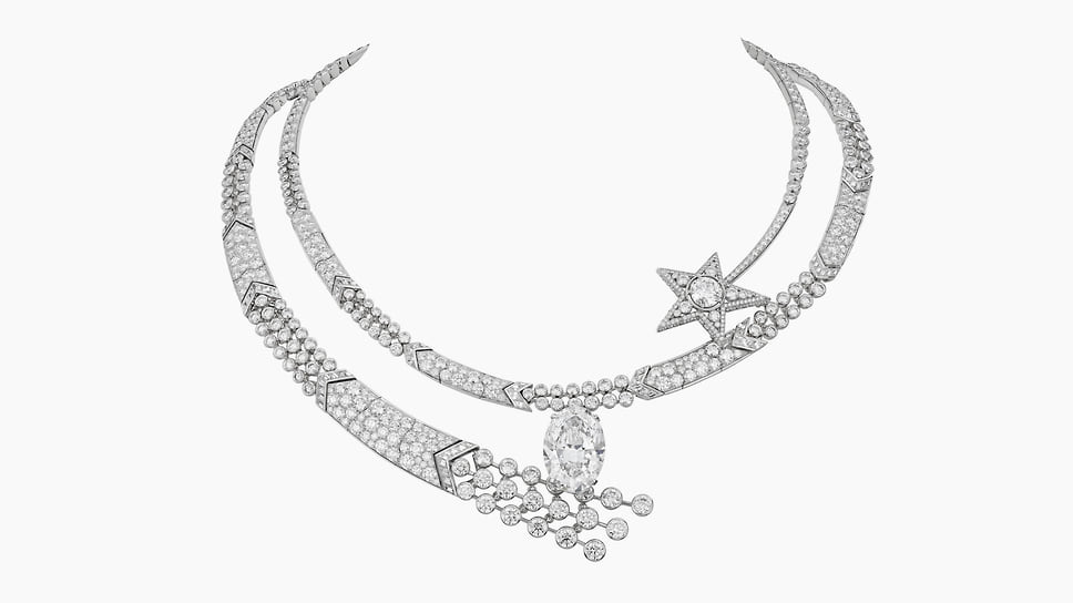 Chanel High Jewellery, колье Comete Volute, белое золото, бриллианты