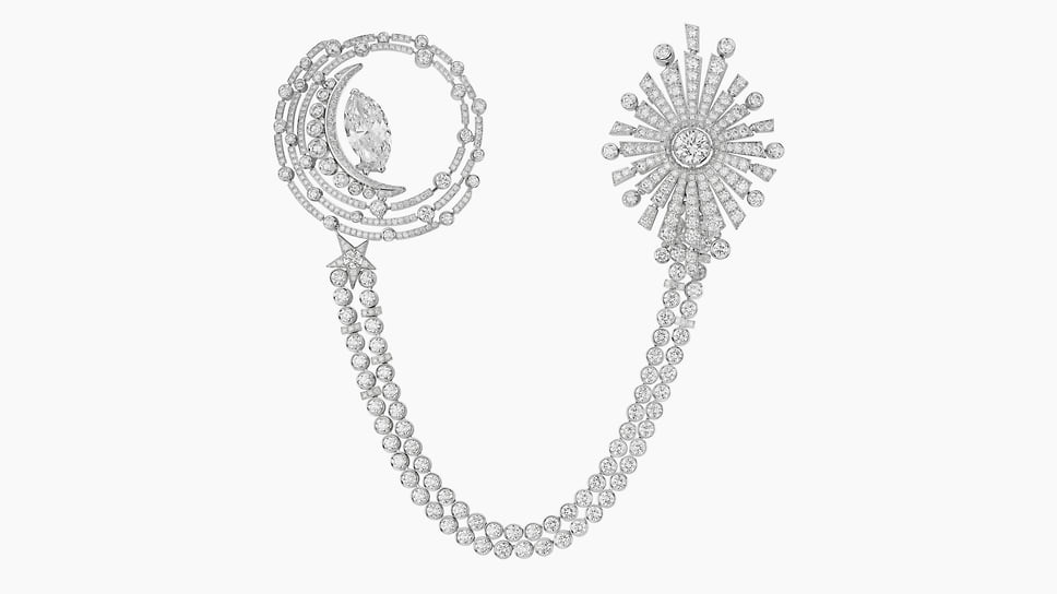 Chanel High Jewellery, брошь Lune Etincelante, белое золото, бриллианты