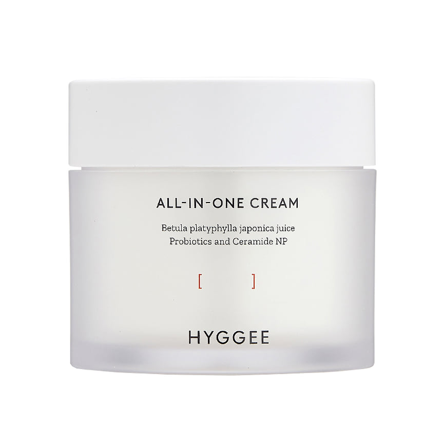 Hyggee, обновляющий крем для лица All-in-One cream. В составе: березовый сок, пробиотики, церамиды.