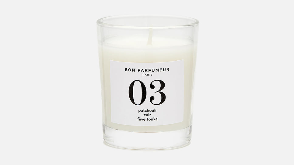 Bon Parfumeur, ароматическая свеча из натурального растительного воска с ароматом пачули, кожи, бобов тонка, сандала и ванили.