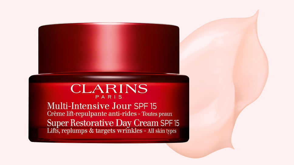 Clarins, дневной крем с эффектом лифтинга Multi-Intensive Jour SPF 15 Super Restorative Day Cream: восстанавливает плотность кожи, сокращает морщины, выравнивает цвет лица, увлажняет.