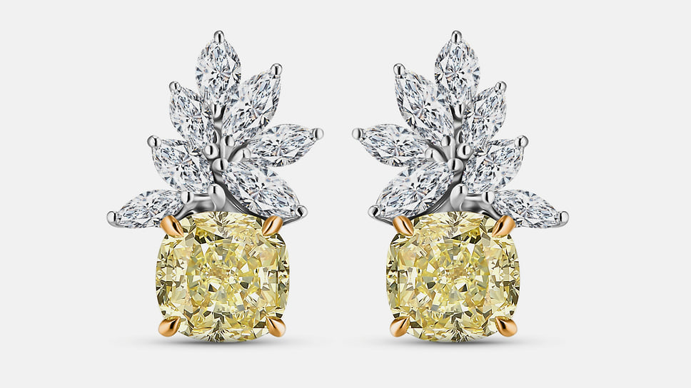 ALROSA Diamonds, серьги Fancy, белое и желтое золото, желтые и бесцветные бриллианты