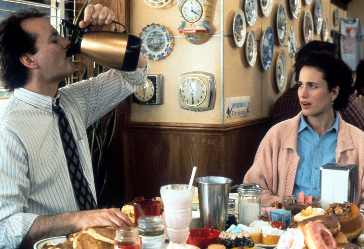 Билл Мюррей и Энди Макдауэлл в фильм «День сурка», 1993 год.
