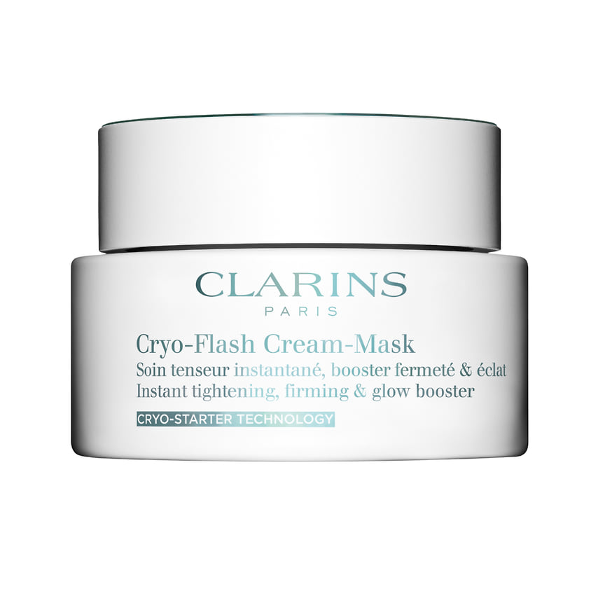 Clarins, криомаска для лица с эффектом лифтинга Cryo-Flash Cream Mask – подтягивает кожу, увлажняет, сужает поры. В составе: эдельвейс, конский каштан, энотера, киноа