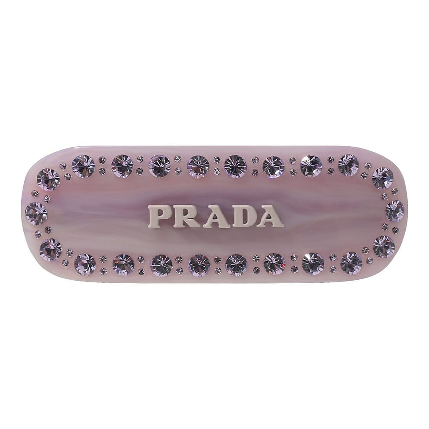 Prada, пластиковая заколка, украшенная кантом из кристаллов, 36 500 руб.