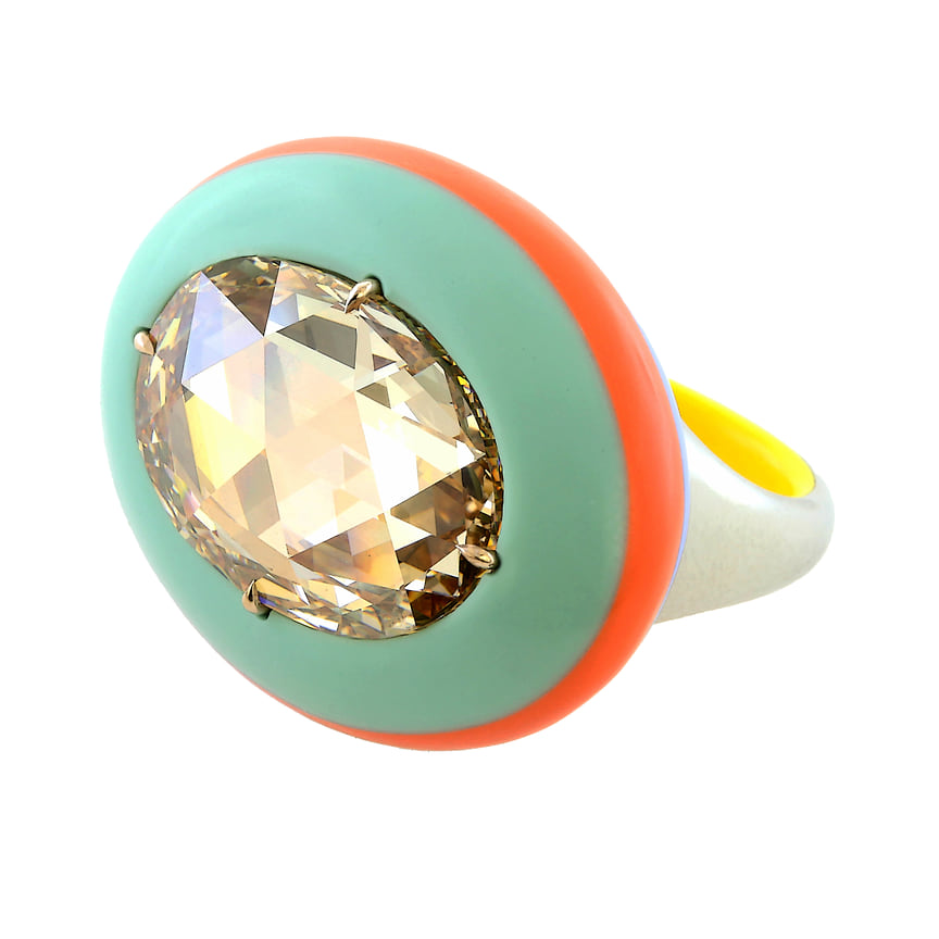 Кольцо, белое золото, керамика, бриллиант огранки «роза», James de Givenchy for Taffin