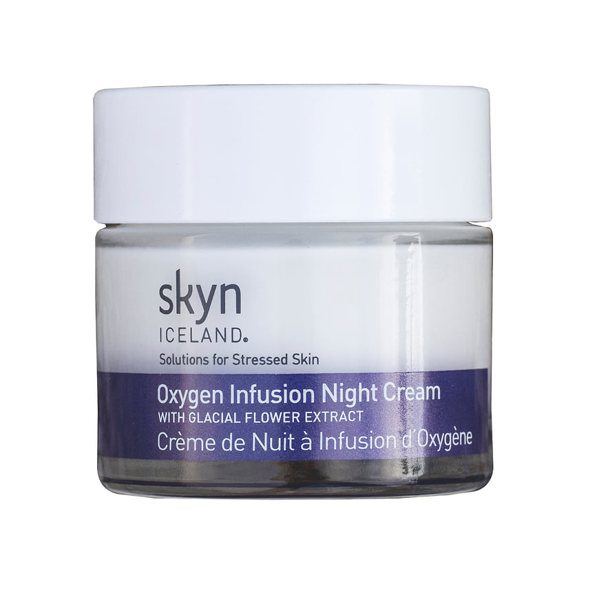 Skyn Iceland, ночной кислородный крем Oxygen Infusion Night Cream: обладает успокаивающим и обновляющим действием, улучшает тон и текстуру кожи. В составе: экстракты арктических растений и водорослей, агава, пептиды