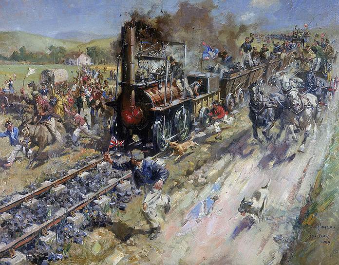 Первая железная дорога — Стоктон—Дарлингтон — убедила британцев, что паровая тяга предпочтительнее лошадиной 