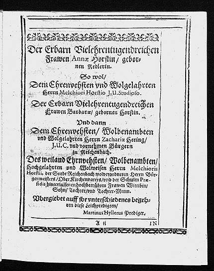 рис. 02 Вступление к брошюре надгробных проповедей Мартина Хиллера (1625 г., Лейпциг)