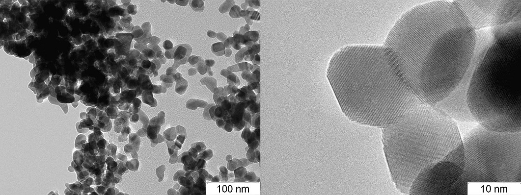 Снимки керамических наночастиц, снятые с помощью просвечивающего электронного микроскопа (ПЭМ) высокого разрешения