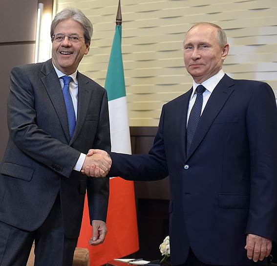 Премьер-министр Италии Паоло Джентилони и президент России Владимир Путин 
