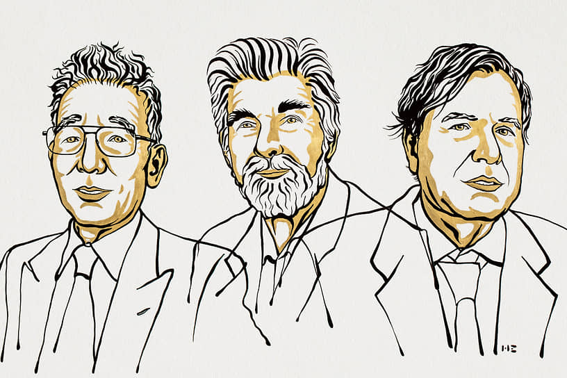 Слева направо: лауреаты Нобелевской премии по физике 2021 года Сюкуро Манабе, Клаус Хассельман и Джорджо Паризи