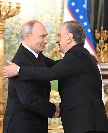 Шавкат Мирзиёев и Владимир Путин в 2023 году на переговорах в Кремле