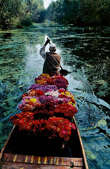Продавец цветов на озере Дал, Кашмир.  1996