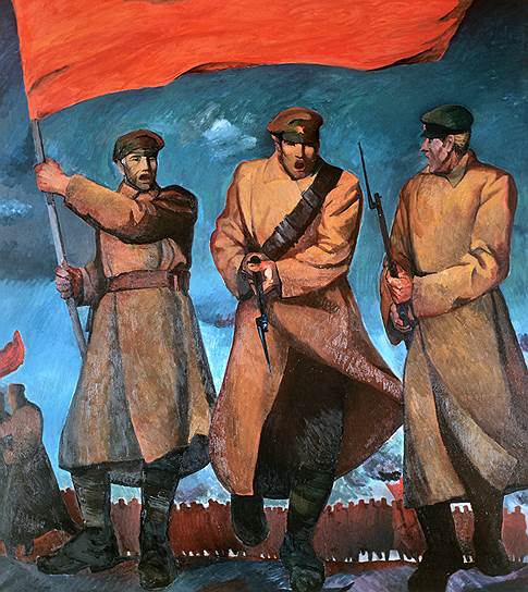 Картина Индулиса Зариня &quot;Песня&quot; (латышские красные стрелки) была представлена на выставке &quot;50-летие Великого Октября&quot; 
