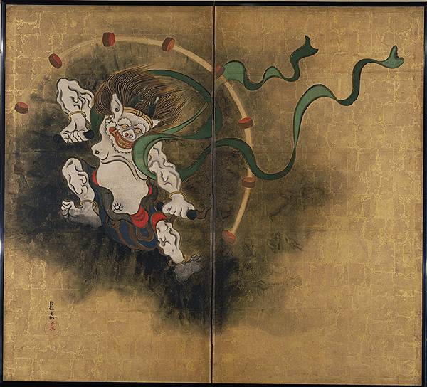 Огата Корин (1658–1716). «Бог ветра и бог грома». Парные двустворчатые ширмы
