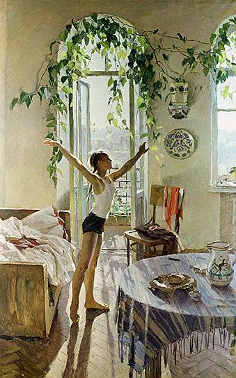 Юная Лена на картине Татьяны Яблонской «Утро»