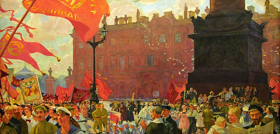 Картина «Праздник в честь Конгресса Коминтерна на площади Урицкого» (художник Борис Кустодиев, 1921 год)