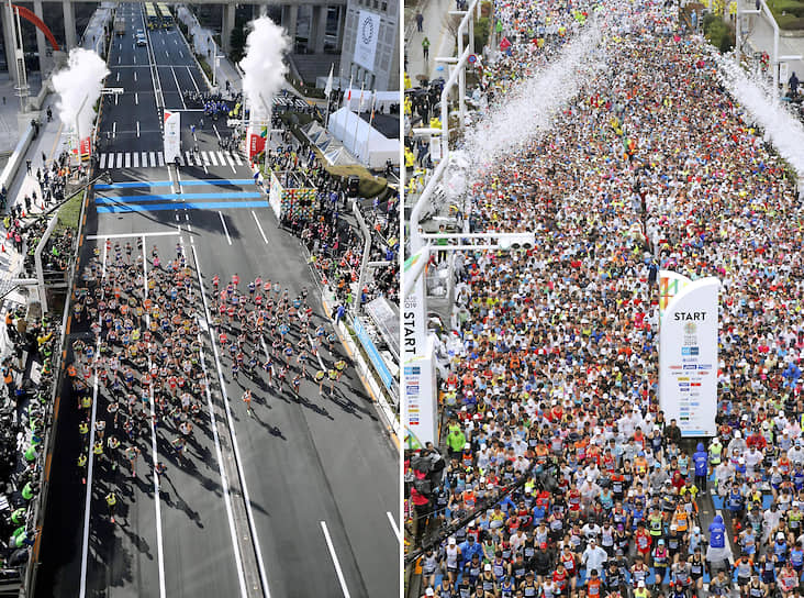 Так изменилось количество участников в традиционном Токийском марафоне. Справа — 2019 год, слева — 1 марта 2020-го