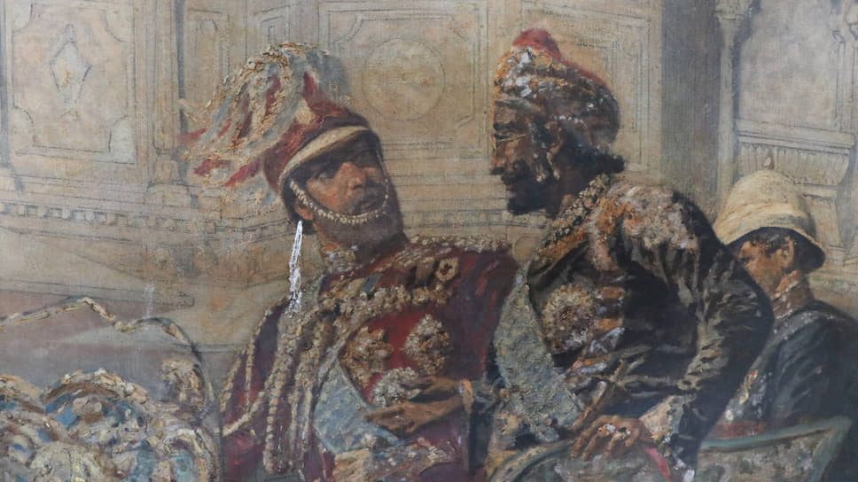 Принц Уэльский и махараджа Джайпура. Деталь картины
