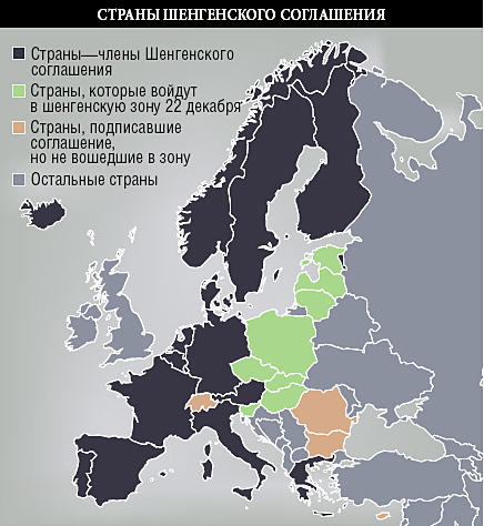 Карта шенгенских стран