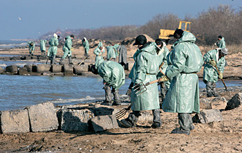 За две недели отряды МЧС собрали несколько тысяч тонн нефтесодержащих отходов
