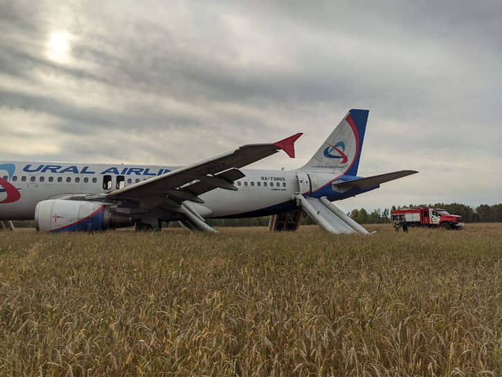 Самолет авиакомпании «Уральские авиалинии» после экстренной посадки в поле в Новосибирской области