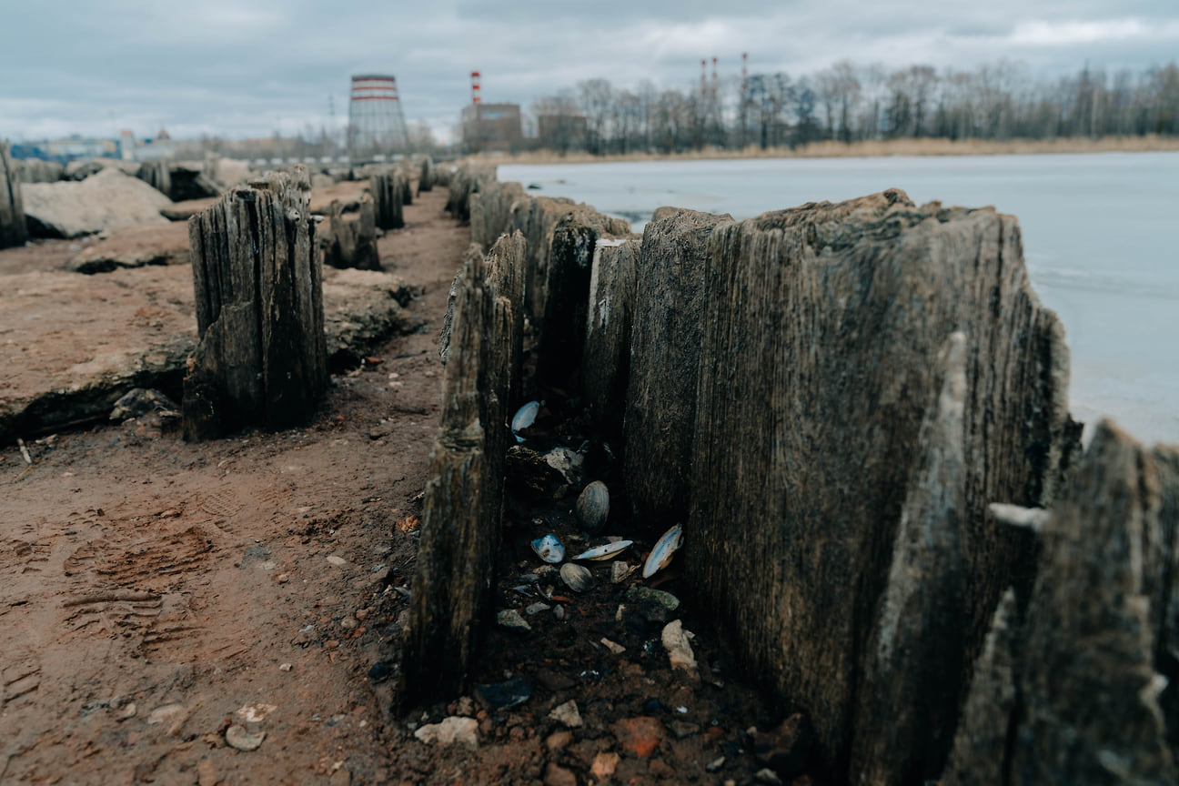 В Ижевском пруду, после спуска воды появился неизвестный пирс